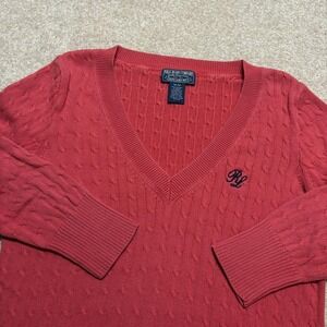 Polo Jeans Co. Ralph Lauren Sweater Womens Medium Pink Cable Knit V Neck RL